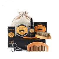 Men Care 6pcs Organic Beard Balm Wax Beard Oil Beard Growth Organic Grooming Care Kit with Comb and Brush